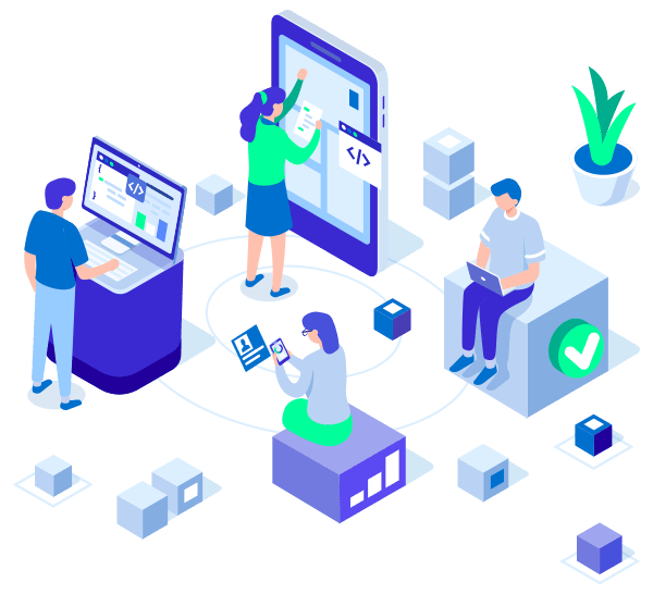 vetor de pessoas desenvolvendo de diferentes tipos de dispositivo